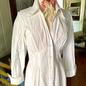 Gretty Zueger White Embroidered Cotton Tunic Medium